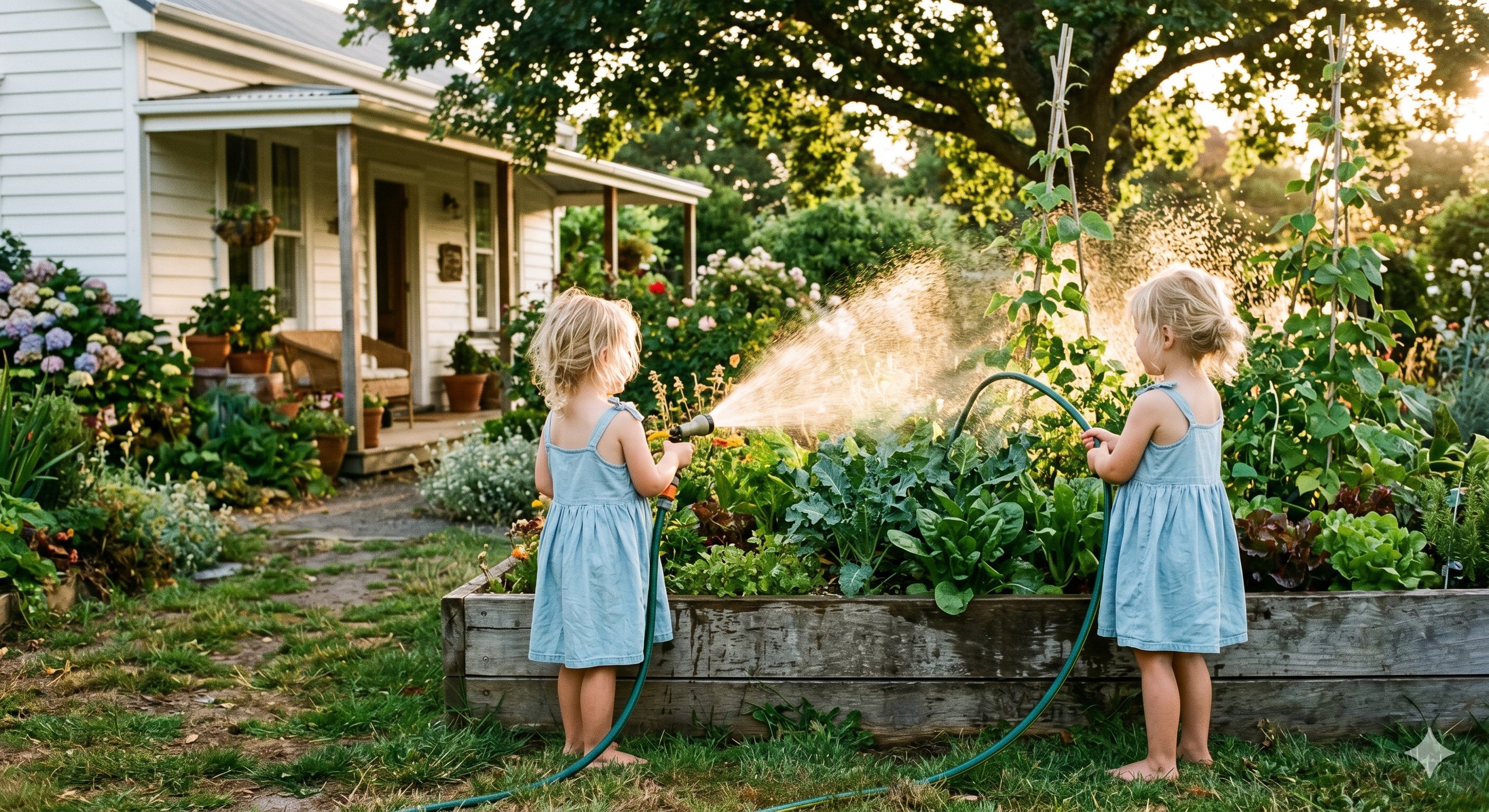 Children watering the garden